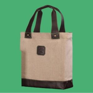 Patron Limited Edition Elegant Tan and Brown Canvas Tote. Leather bottom/handles